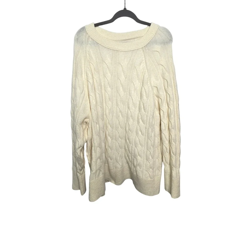 Aerie Cable Knit Sweater Womens XXL Cream Ivory Crewneck Long Sleeve Oversized